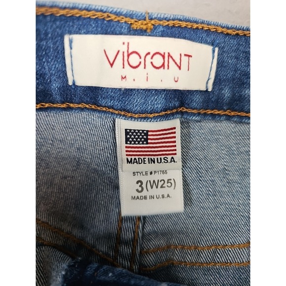 Vibrant Miu Jeans Women's Size 3 23x33 Blue Bell Bottoms Destressed High-Rise - Picture 4 of 8